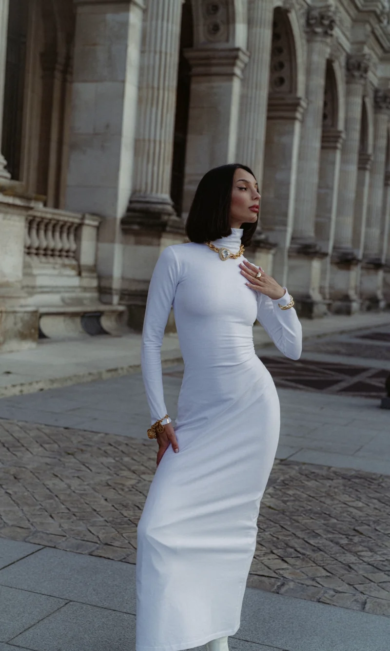 Jersey Dress Floor Length Silhouette White